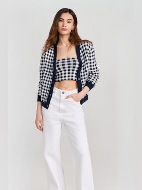 KULE The Liam Cardigan Gingham Navy NWT Size Medium